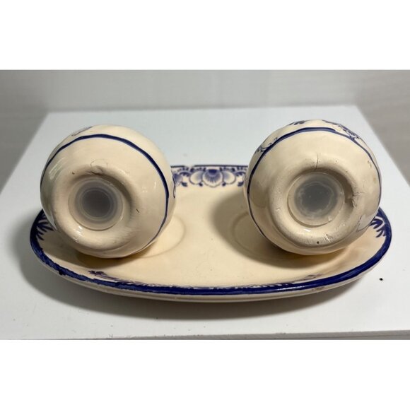 Delft Salt & Pepper Shakers With Tray Set Blue Ceramic Holland 11038 - Picture 7 of 10